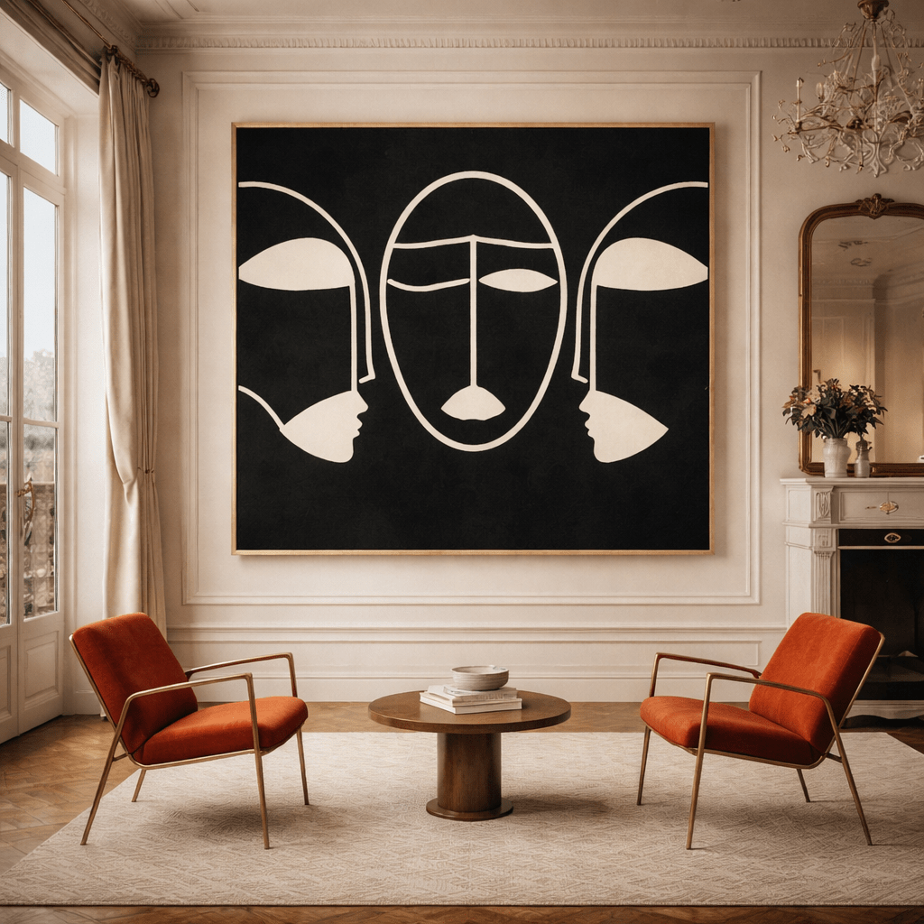 Black and White Abstract Faces Canvas Print – Silent Chorus by Rossetti Art