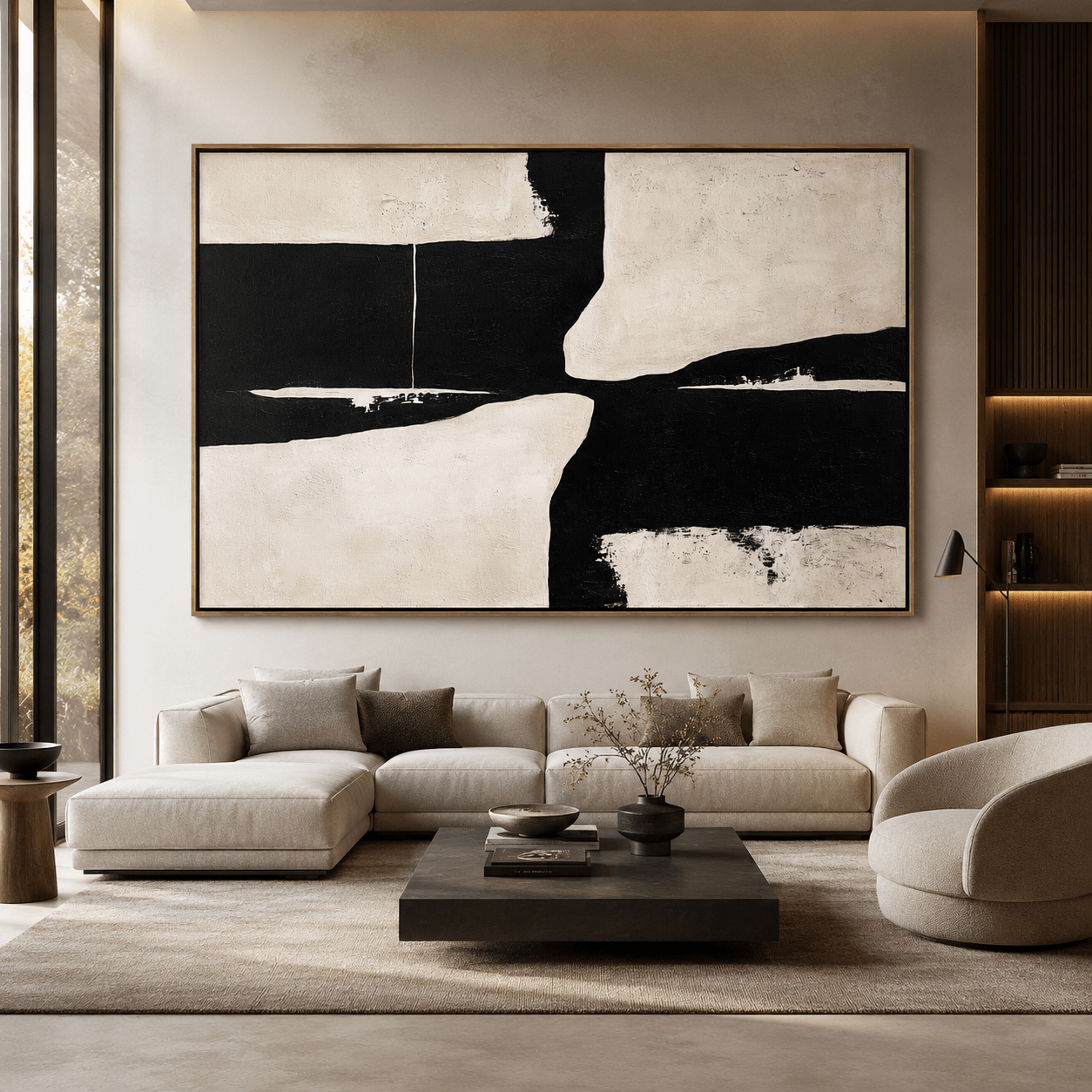 Black and White Abstract Painting Large — Confluence by Rossetti Art