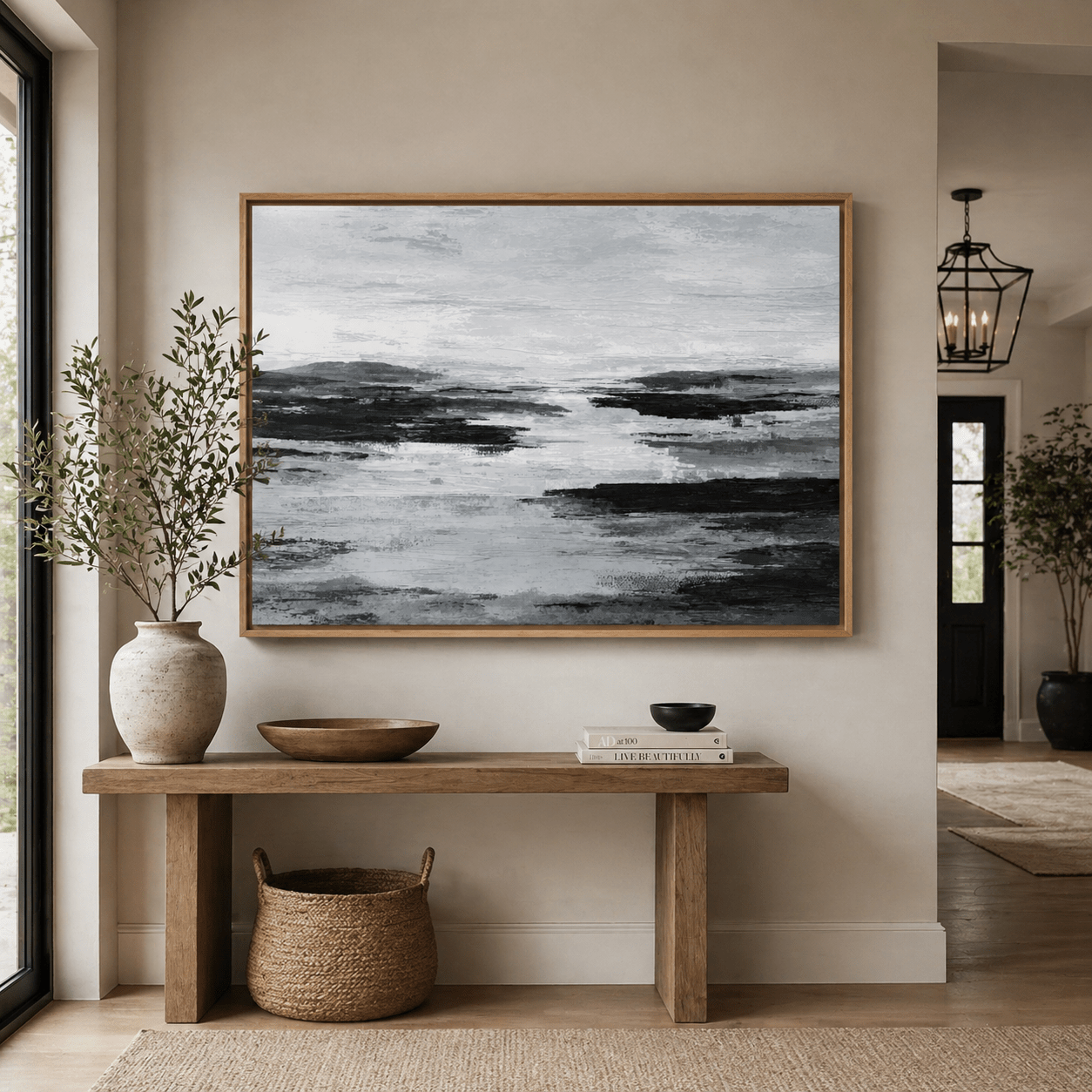 Black and White Abstract Painting — Still Tide by Rossetti Art