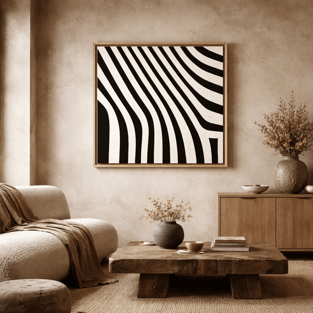 Black and White Abstract Textured Wall Art Print - Zebra Waves