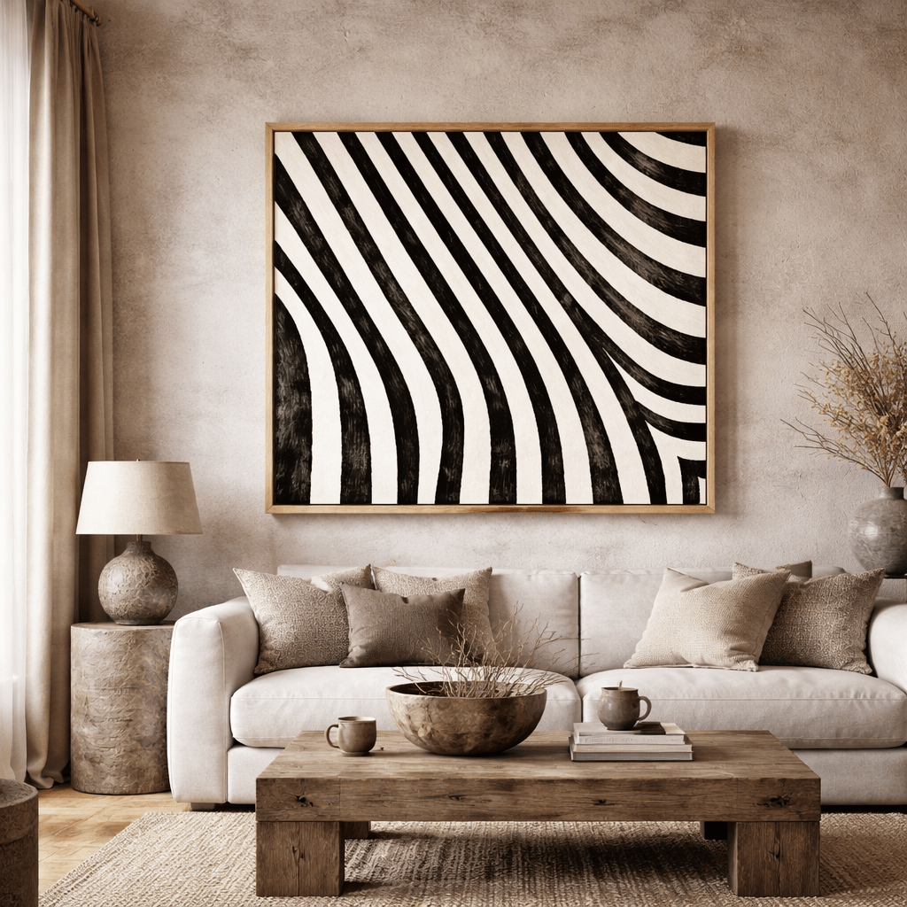 Black and White Abstract Textured Wall Art Print - Zebra Waves