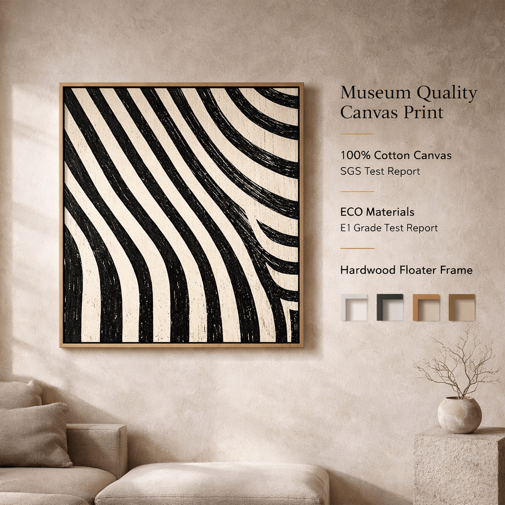 Black and White Abstract Textured Wall Art Print - Zebra Waves