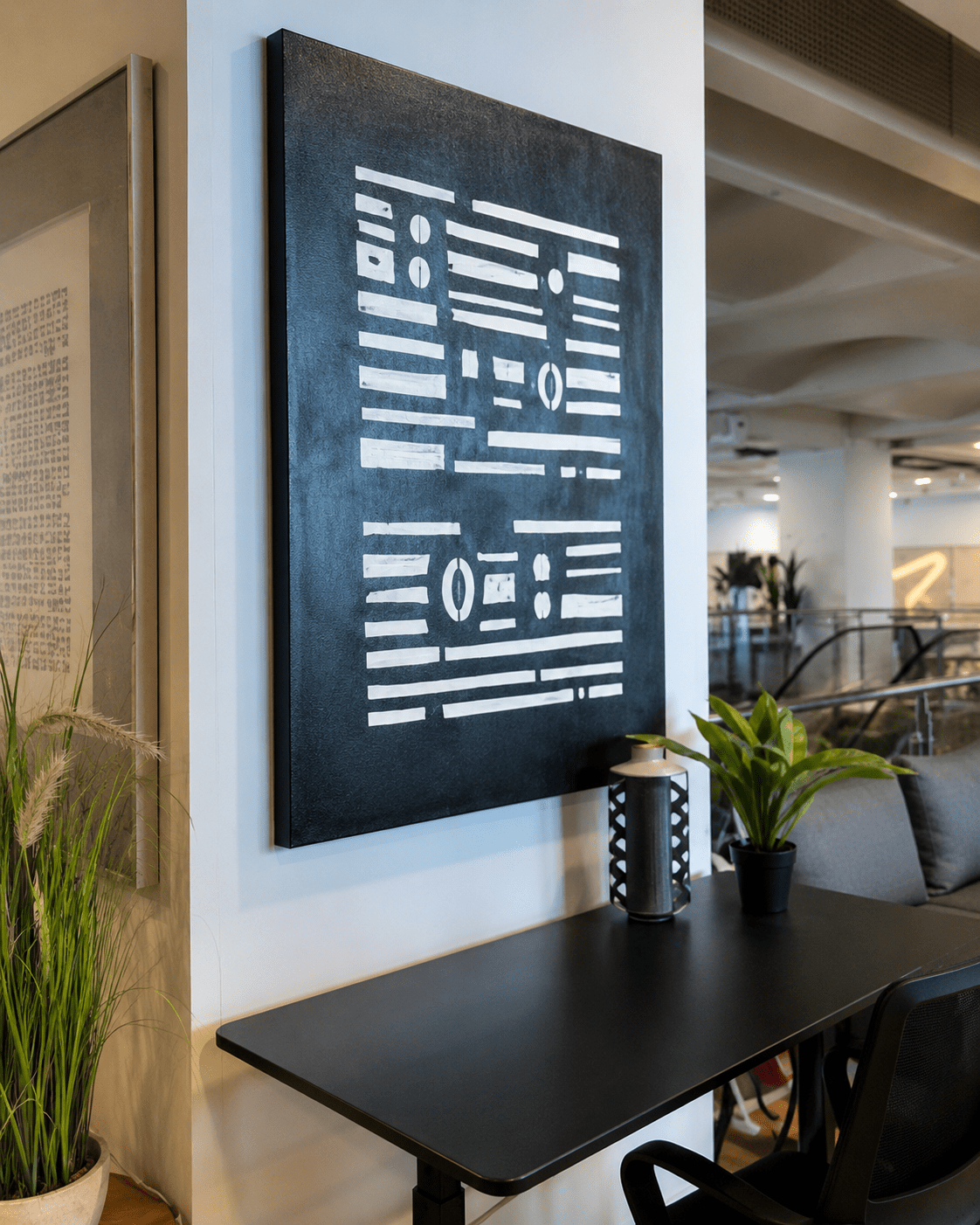 Black and White Painting on Canvas— Coded Silence by Rossetti Art modern abstract canvas wall art by Rossetti Art – luxury interior design artwork for living room, bedroom, office – Entryway Original Paintings Office Original Paintings Original Abstract Paintings