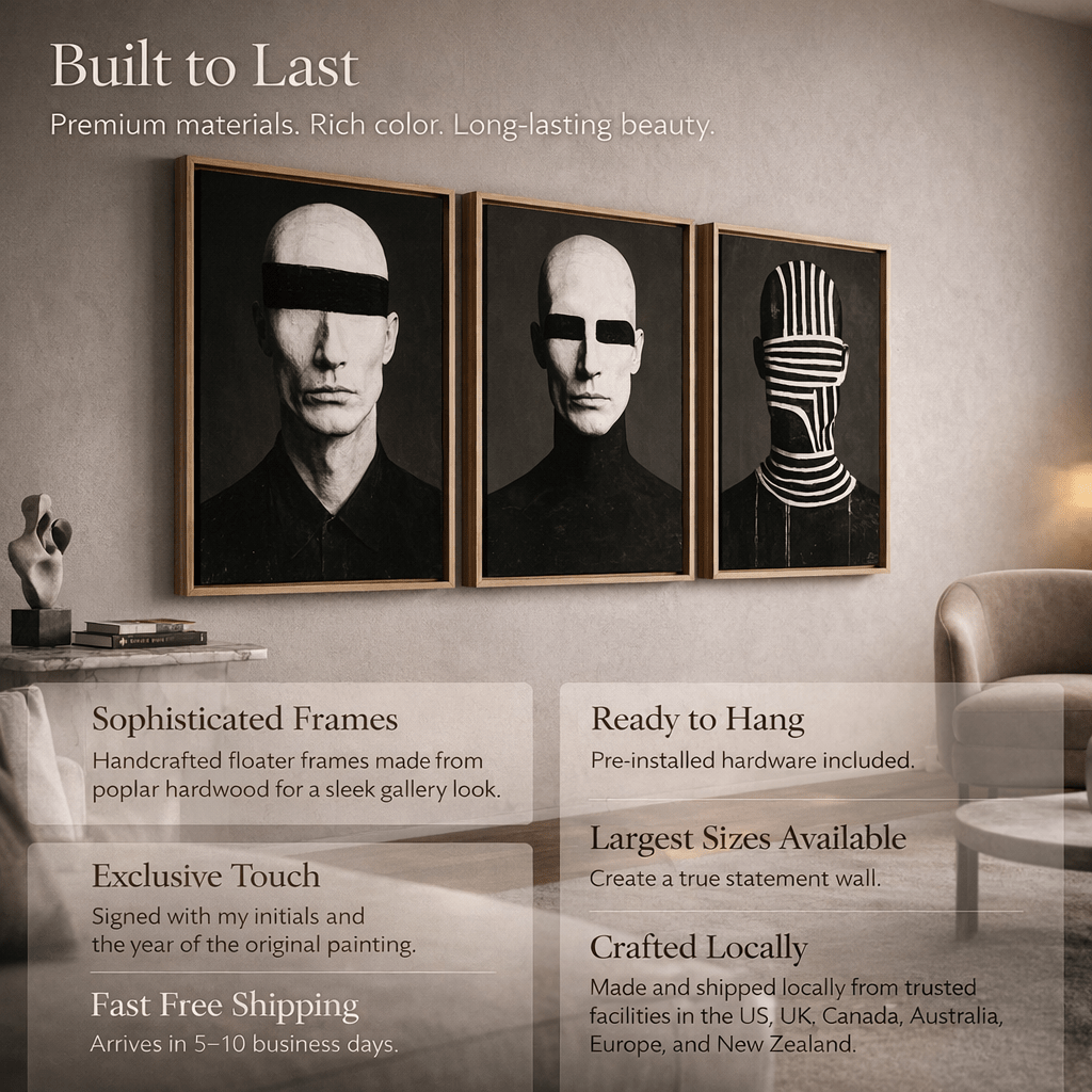 Black and White Portrait Canvas Print Set of 3 | Veiled Identities | Rossetti Art