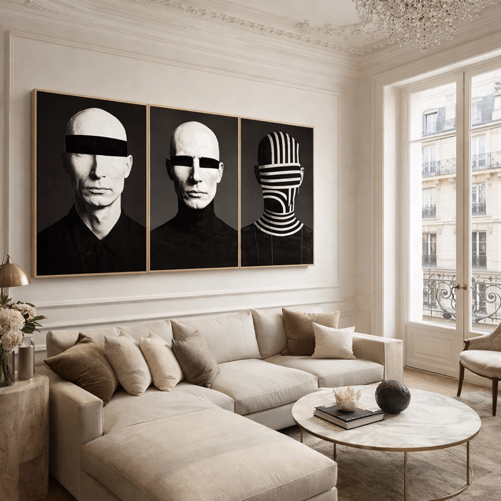 Black and White Portrait Canvas Print Set of 3 | Veiled Identities | Rossetti Art