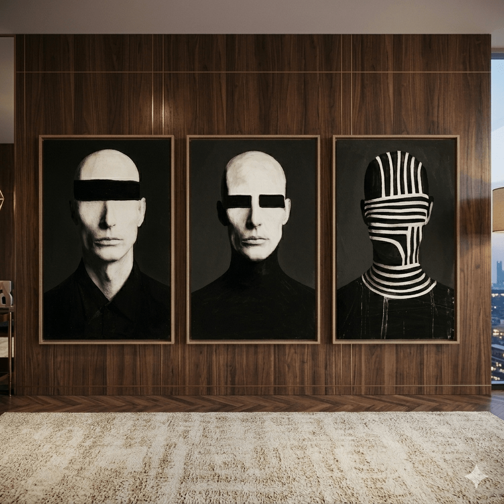 Black and White Portrait Canvas Print Set of 3 | Veiled Identities | Rossetti Art