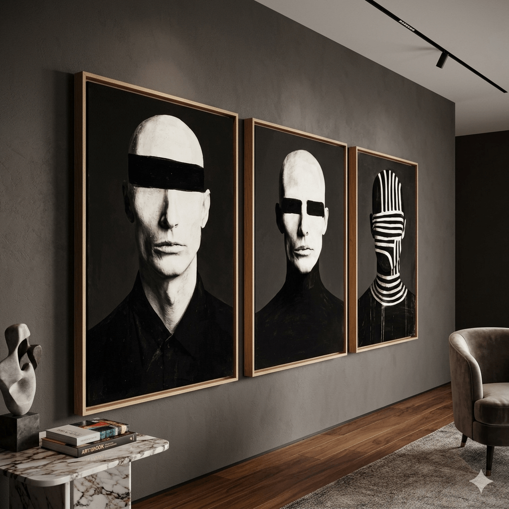 Black and White Portrait Canvas Print Set of 3 | Veiled Identities | Rossetti Art