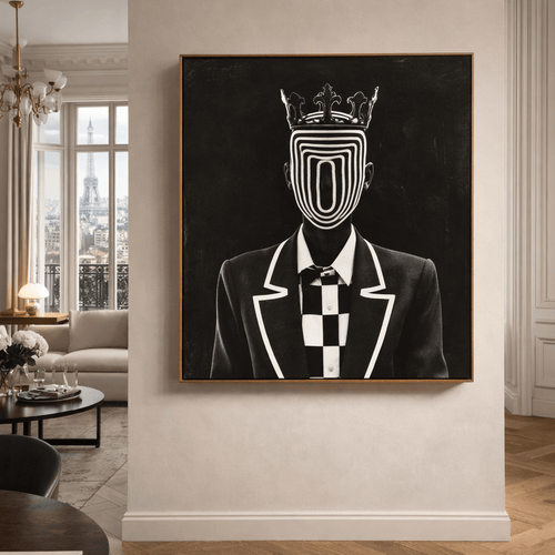 Black and White Surreal Portrait Original Painting – King in Black | Rossetti Art