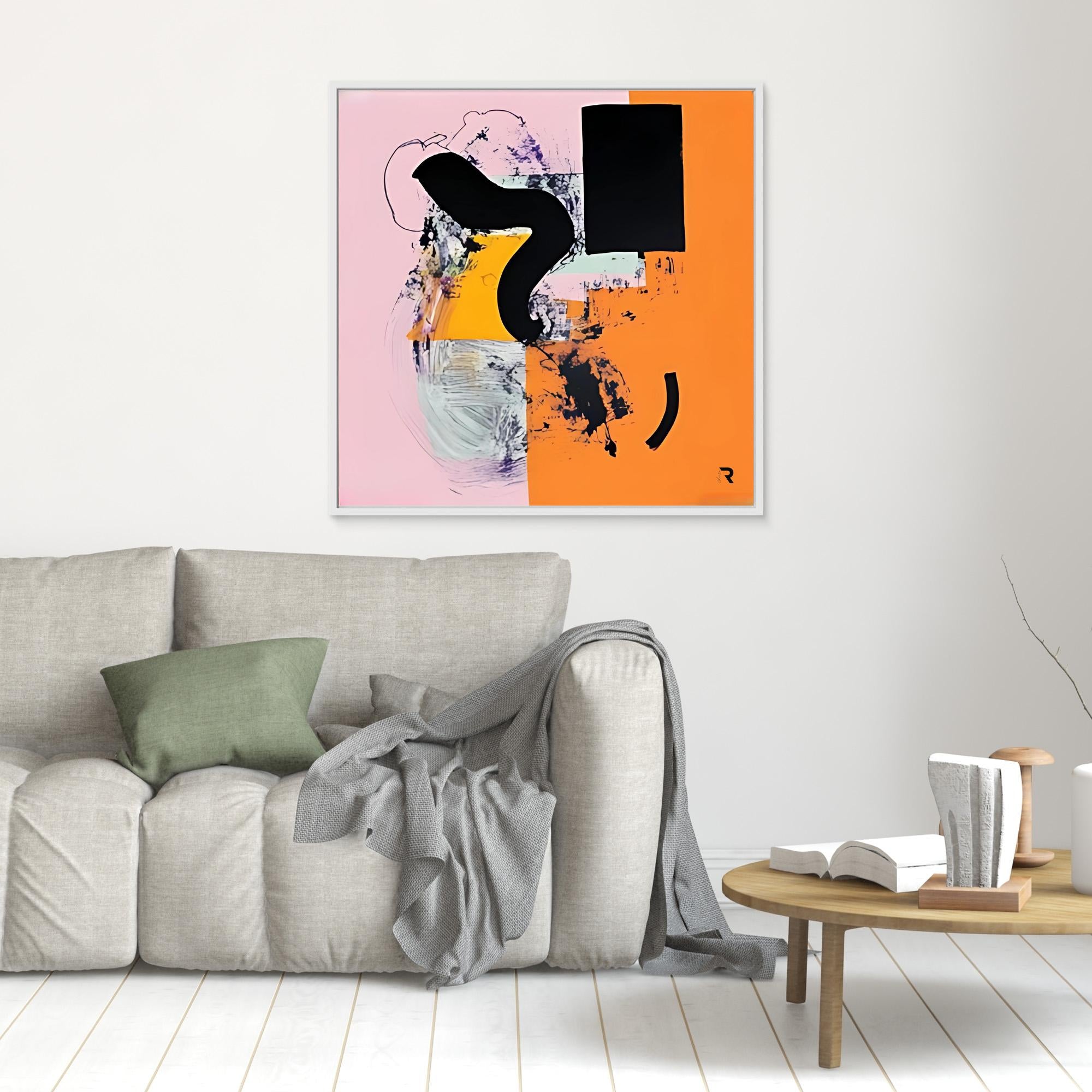 Dynamic Flow- Print Wall Art - Abstract Modern Wall Art, Pink And Orange Geometric Print, Large Framed Contemporary Art, Bold Black And Yellow Accent Wall Decor, Minimalist Canvas Print For Living Rooms