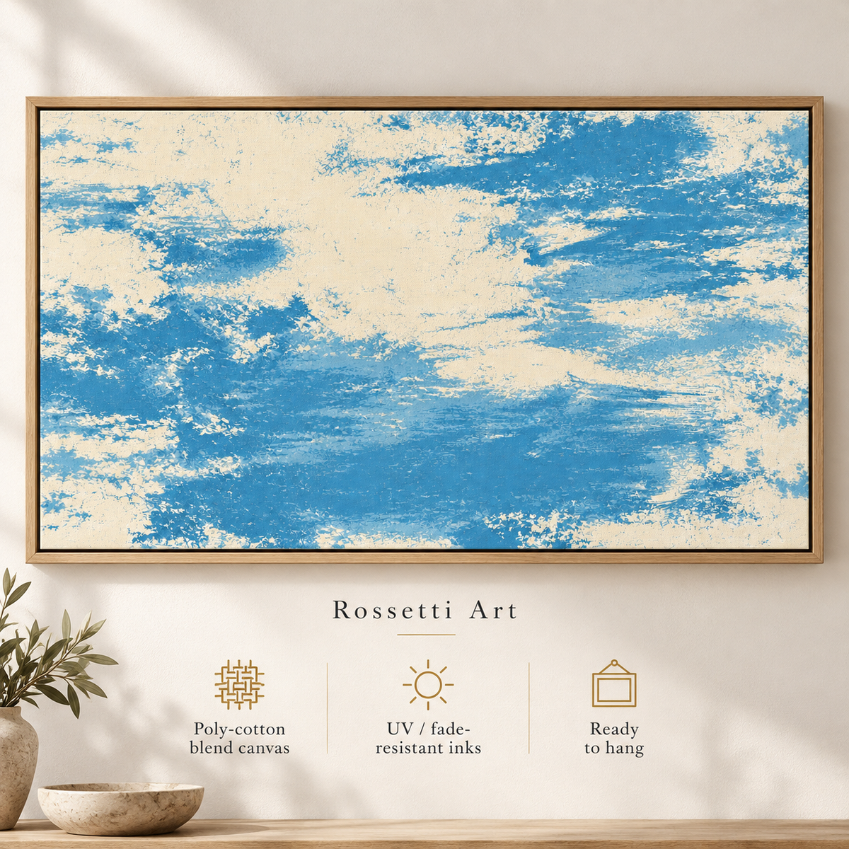 Blue and Beige Wall Art – Salt Wash by Rossetti Art – poly-cotton canvas, UV and fade-resistant inks, ready to hang