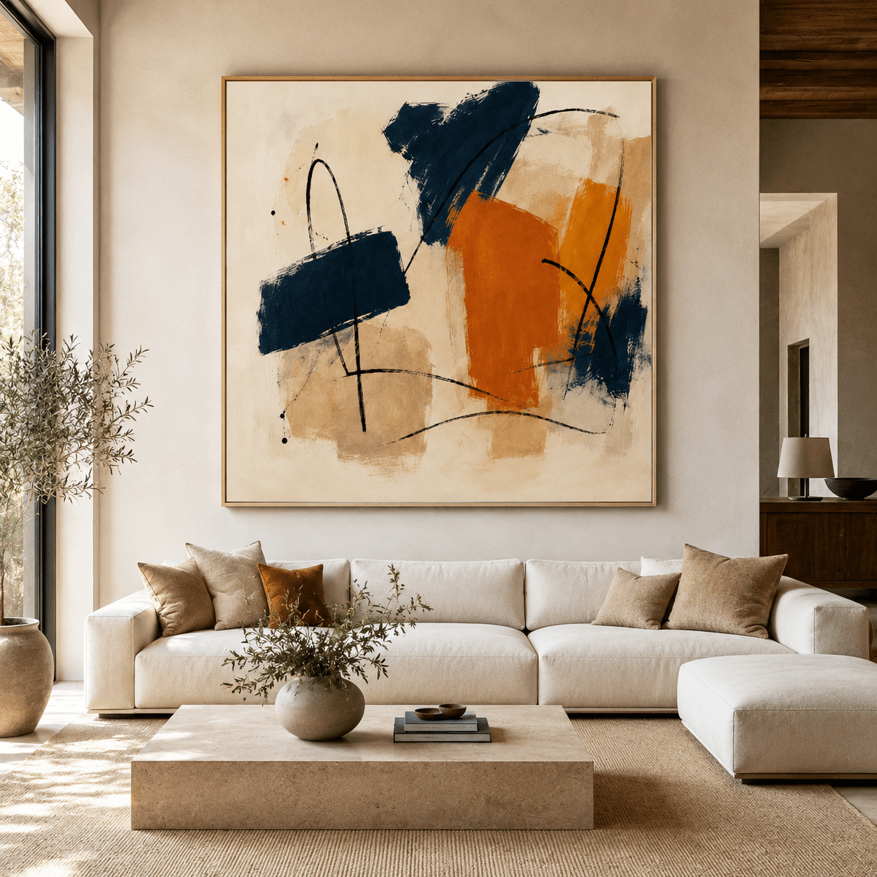 Blue and Orange Abstract Painting Canvas Print — Counterpoint by Rossetti Art