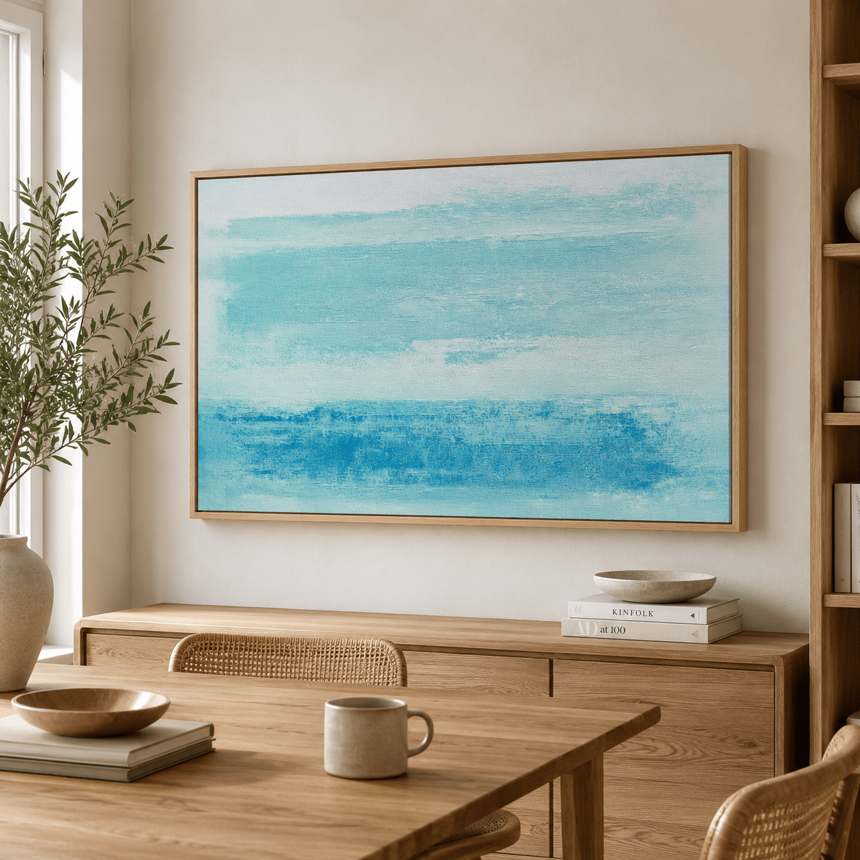 Blue and White Abstract Art Canvas Print — Azure Horizon by Rossetti Art