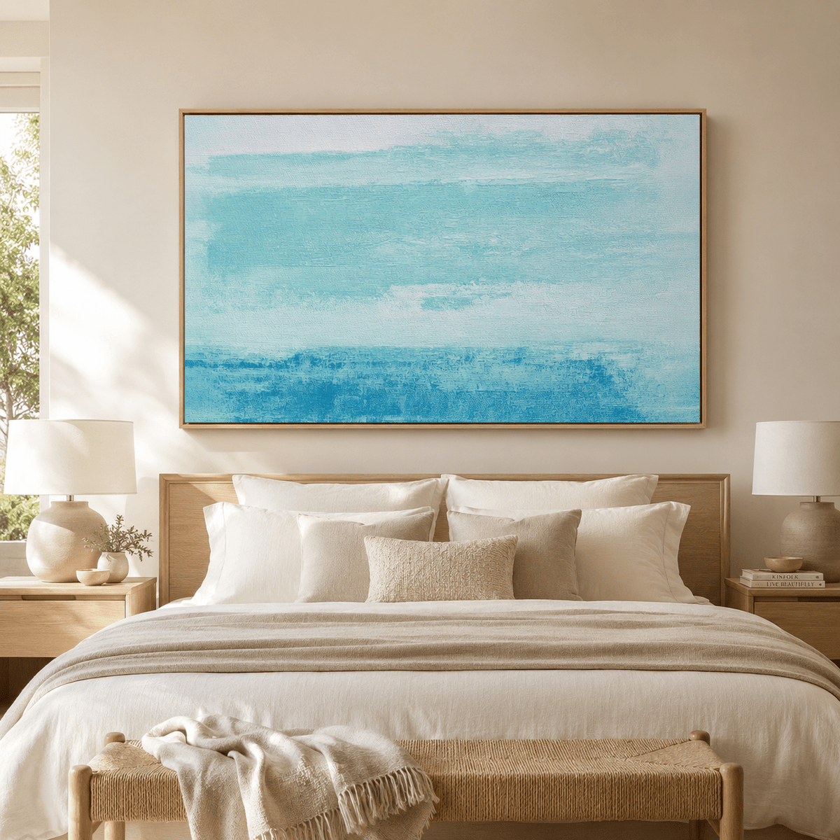 Blue and White Abstract Art Canvas Print — Azure Horizon by Rossetti Art