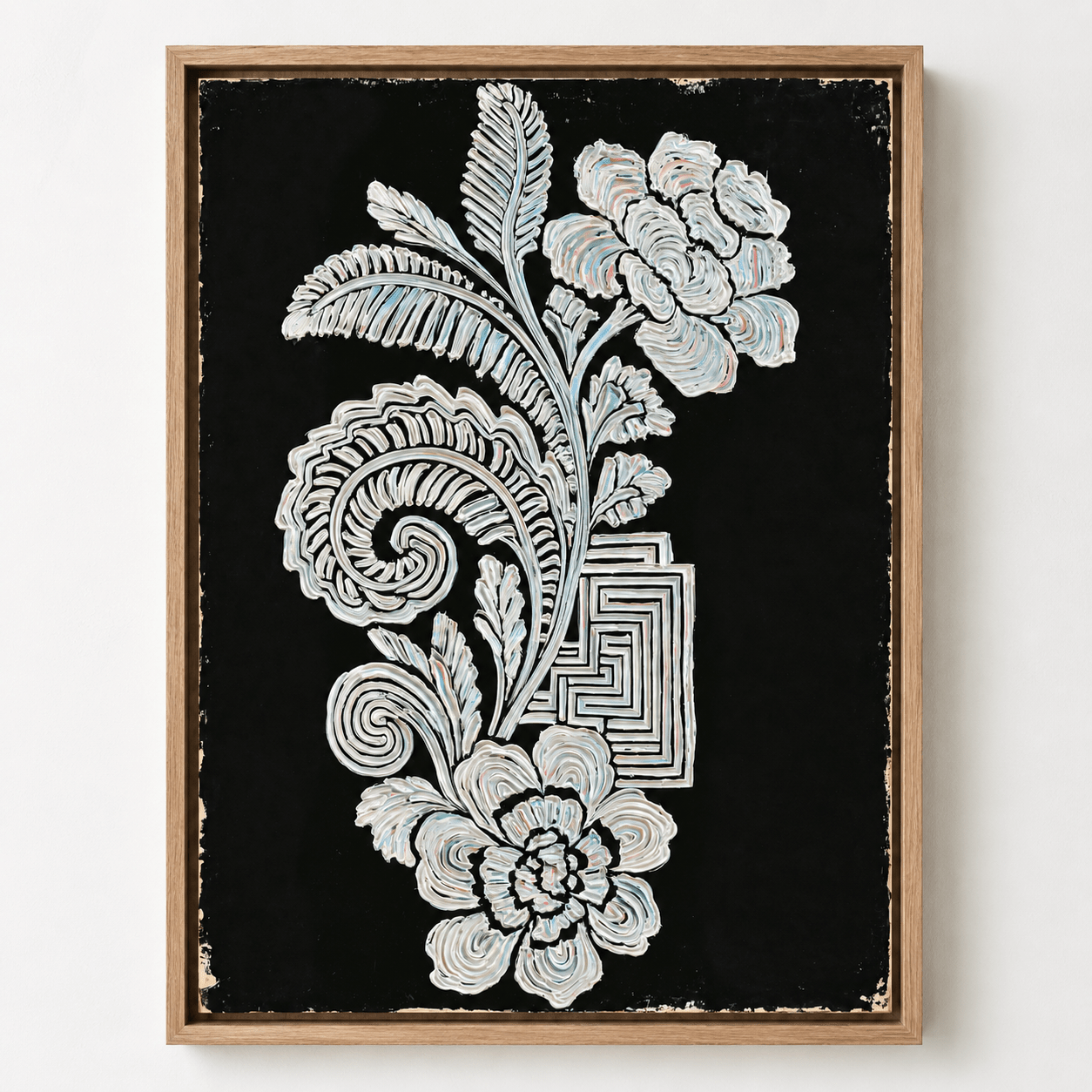 Full view of Damask black and white botanical wall art canvas print by Rossetti Art