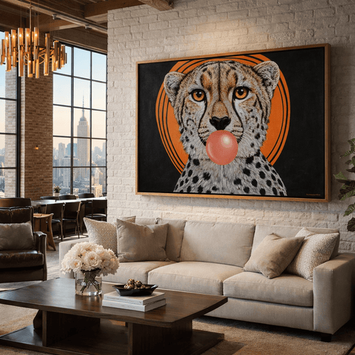 Bubblegum Cheetah Canvas Print Art – Orange & Black Modern Animal Wall Art, Framed Canvas Decor by Rossetti Art | Rossetti...