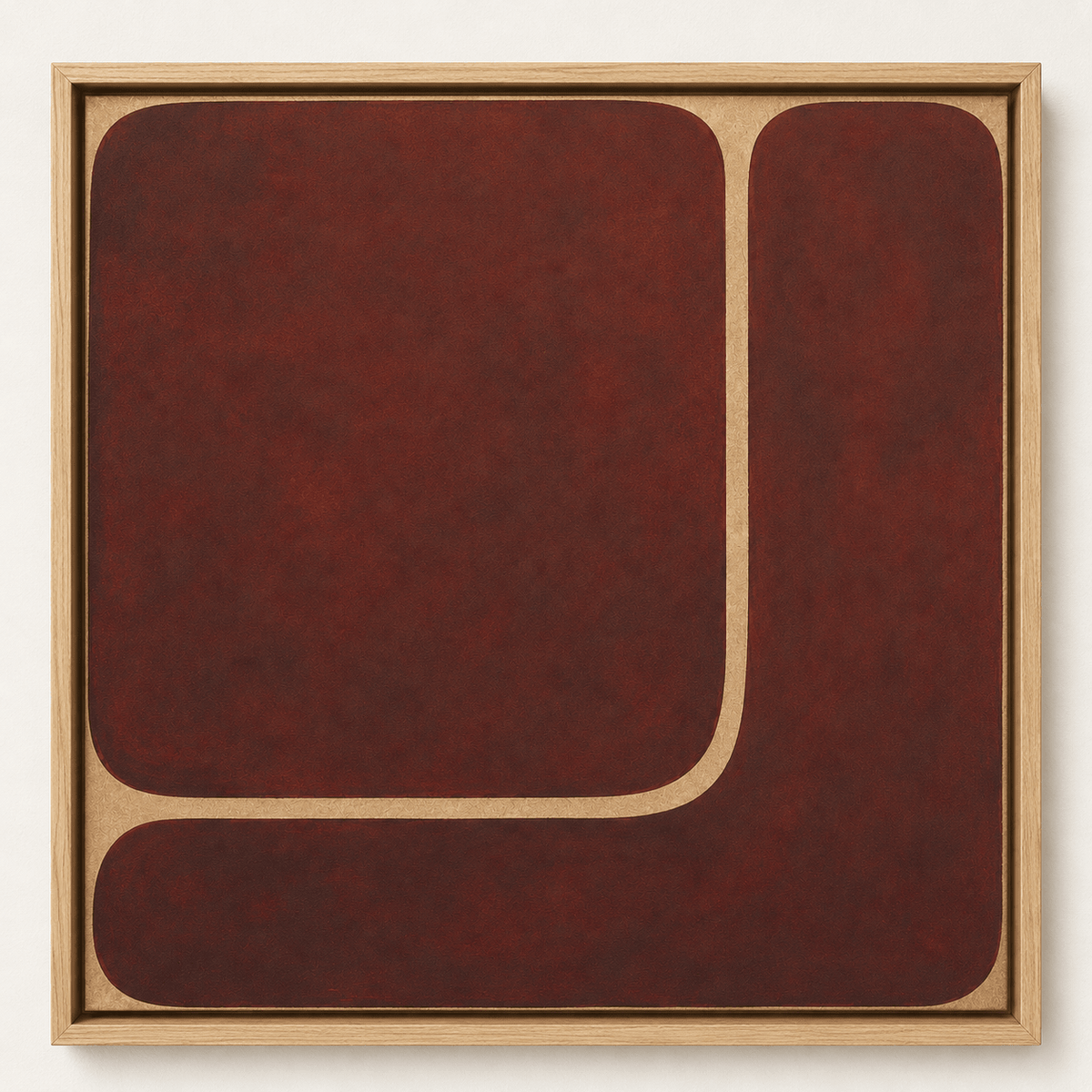 Quiet Divide burgundy wall art canvas print in a handcrafted oak floater frame, by Rossetti Art