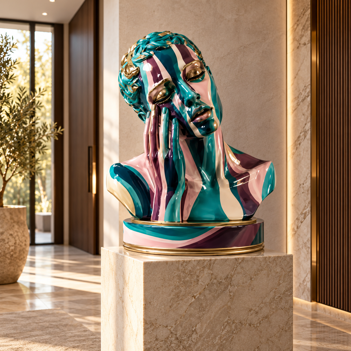 Bust Sculpture – Painted Reverie close-up detail