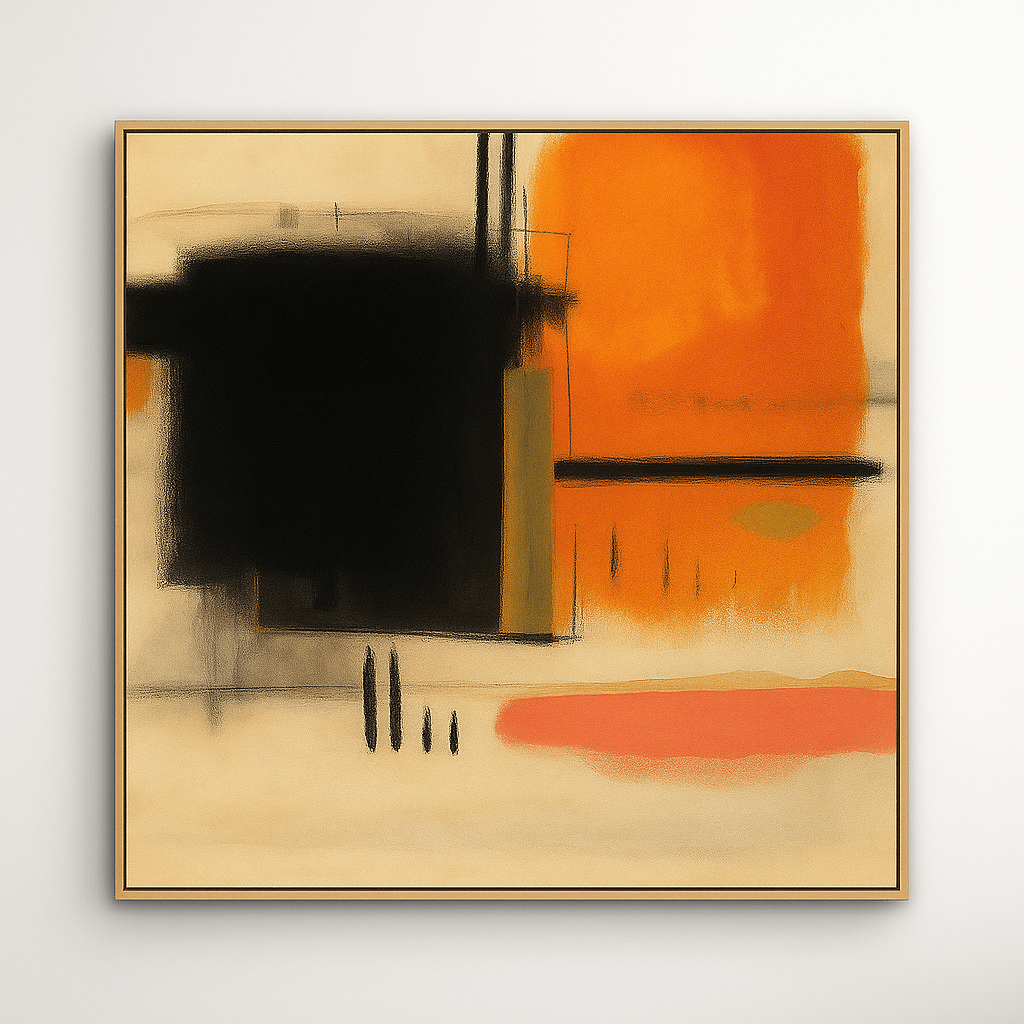Canvas Print: Abstract Canvas Print in Orange and Black – Modern Expressionist Wall Art for Luxury Interiors | Rossetti Art modern abstract canvas wall art by Rossetti Art – luxury interior design artwork for living room, bedroom, office – abstract wall art contemporary wall design extra large canvas wall art for living room
