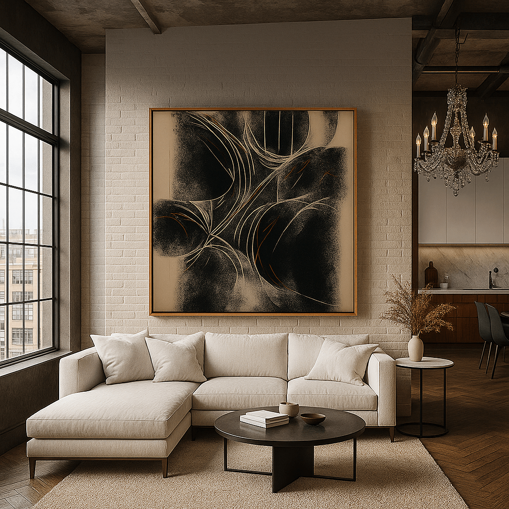 Canvas Print: "Abstract Charcoal Flow" – Black Minimalist Canvas Art - Chiara Rossetti