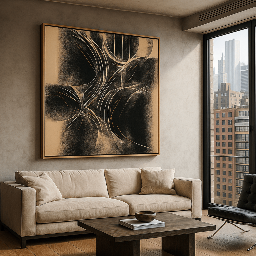 Canvas Print: "Abstract Charcoal Flow" – Black Minimalist Canvas Art - Chiara Rossetti