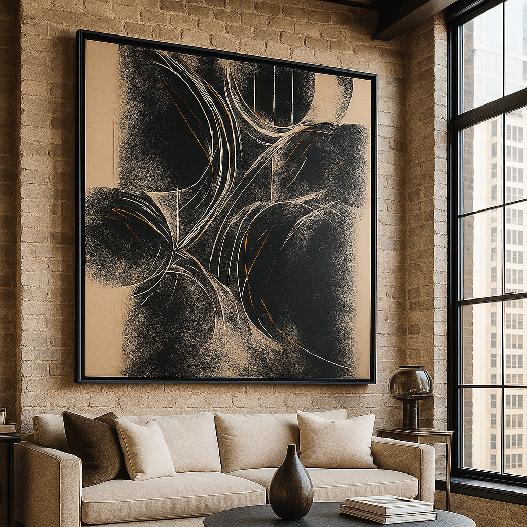Canvas Print: "Abstract Charcoal Flow" – Black Minimalist Canvas Art - Chiara Rossetti