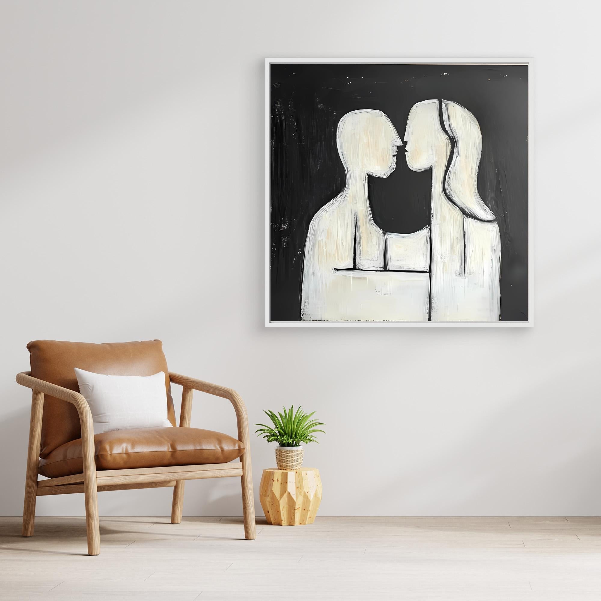 Canvas Print : Abstract Embrace – Modern Minimalist Black & White Canvas Art modern abstract canvas wall art by Rossetti Art – luxury interior design artwork for living room, bedroom, office – black & white wall canvas Black And White Art Black and white artwork