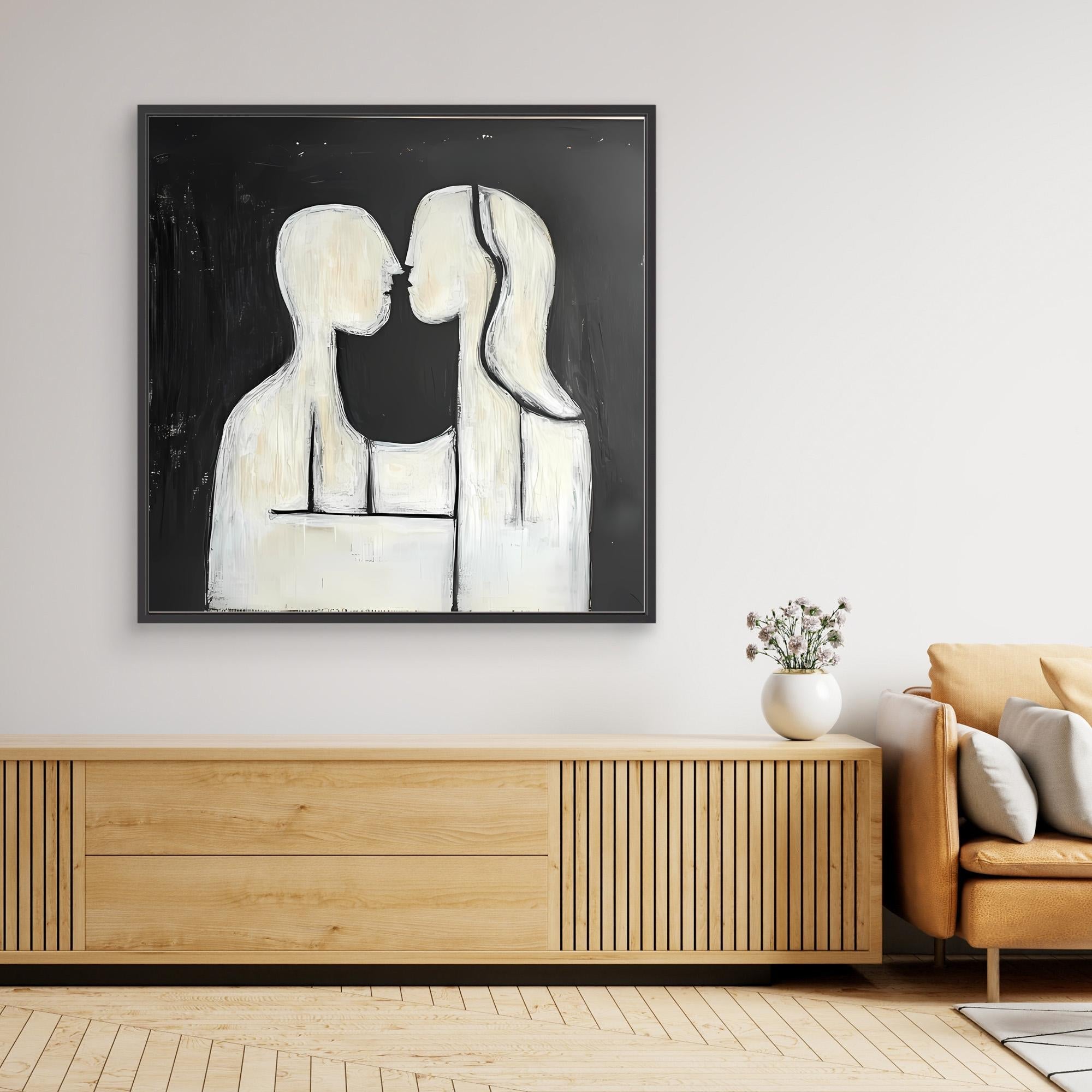 Canvas Print : Abstract Embrace – Modern Minimalist Black & White Canvas Art modern abstract canvas wall art by Rossetti Art – luxury interior design artwork for living room, bedroom, office – black & white wall canvas Black And White Art Black and white artwork
