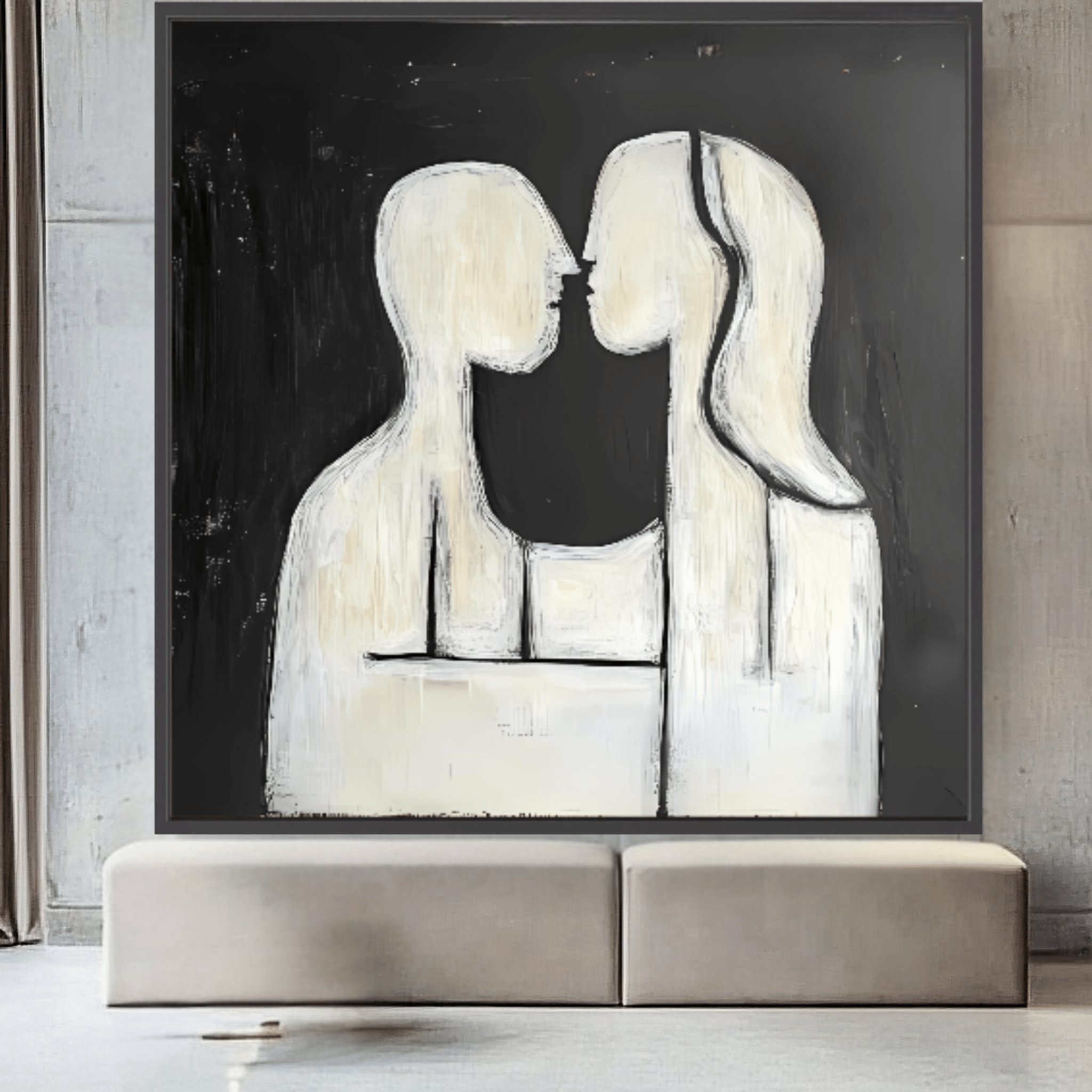 Canvas Print : Abstract Embrace – Modern Minimalist Black & White Canvas Art modern abstract canvas wall art by Rossetti Art – luxury interior design artwork for living room, bedroom, office – black & white wall canvas Black And White Art Black and white artwork