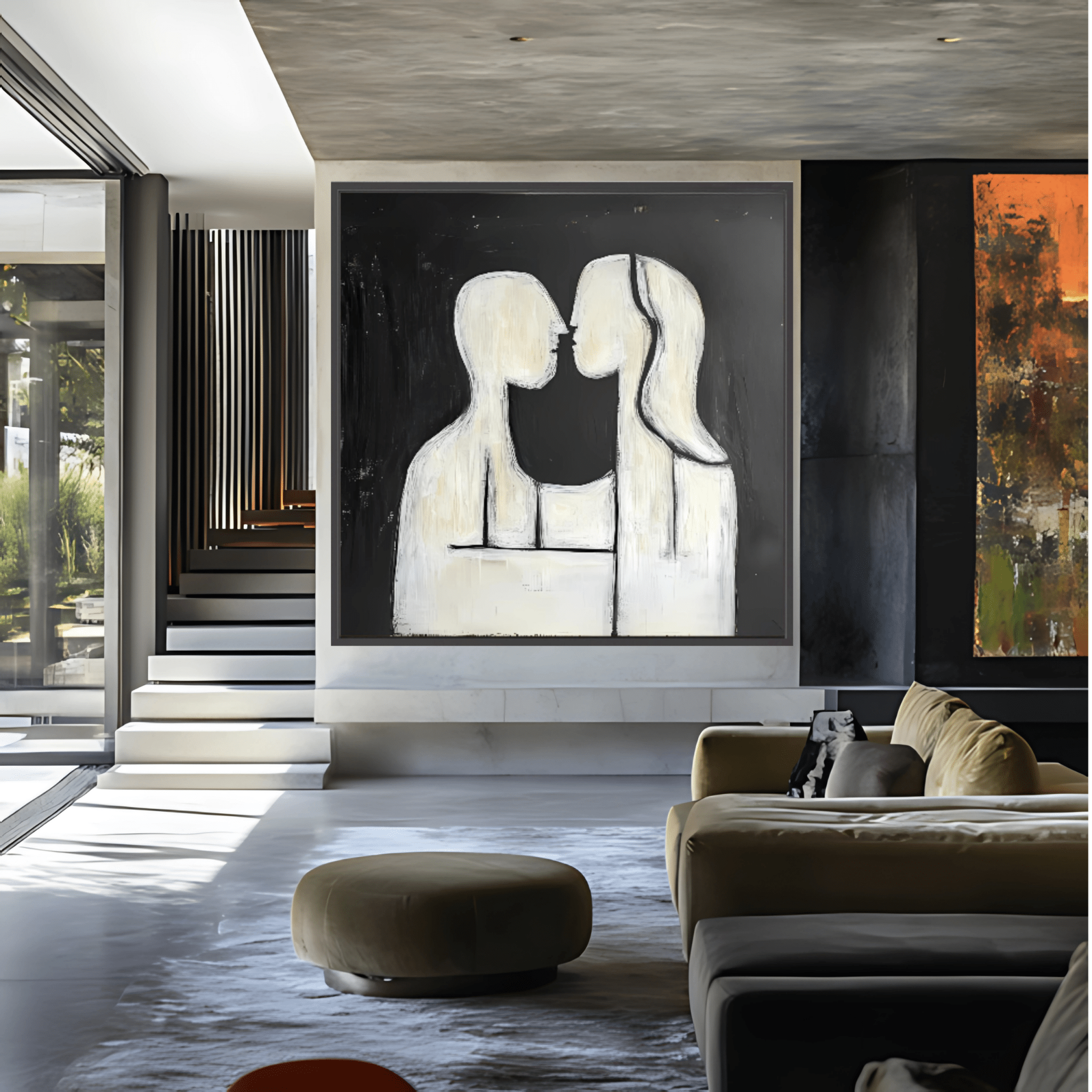 Canvas Print : Abstract Embrace – Modern Minimalist Black & White Canvas Art modern abstract canvas wall art by Rossetti Art – luxury interior design artwork for living room, bedroom, office – black & white wall canvas Black And White Art Black and white artwork