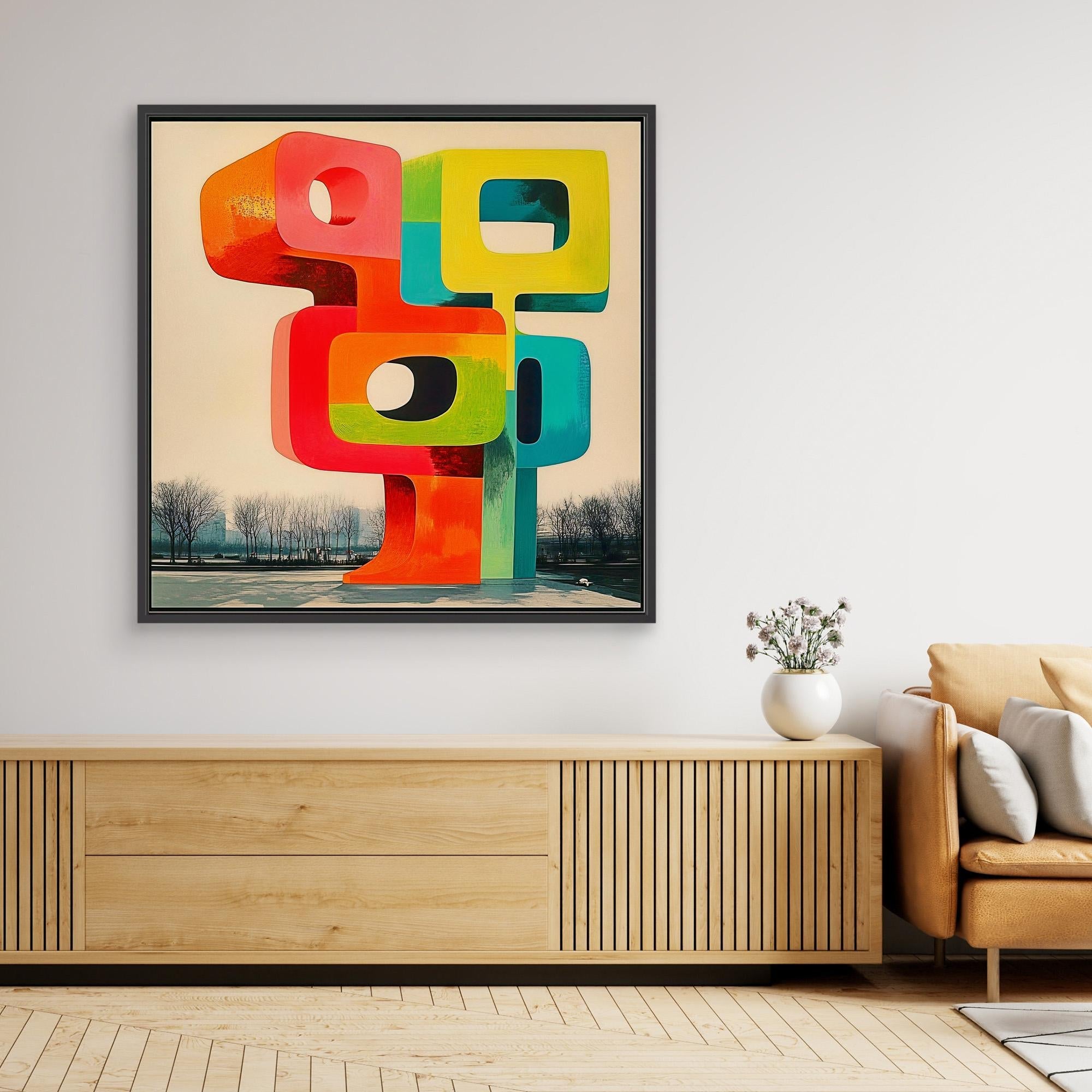 Canvas Print : Abstract Geometric Sculpture Canvas Art - Vibrant Modern Design modern abstract canvas wall art by Rossetti Art – luxury interior design artwork for living room, bedroom, office – Abstract Modern Design Canvas Bold Vibrant Wall Art Colorful Statement Piece Decor