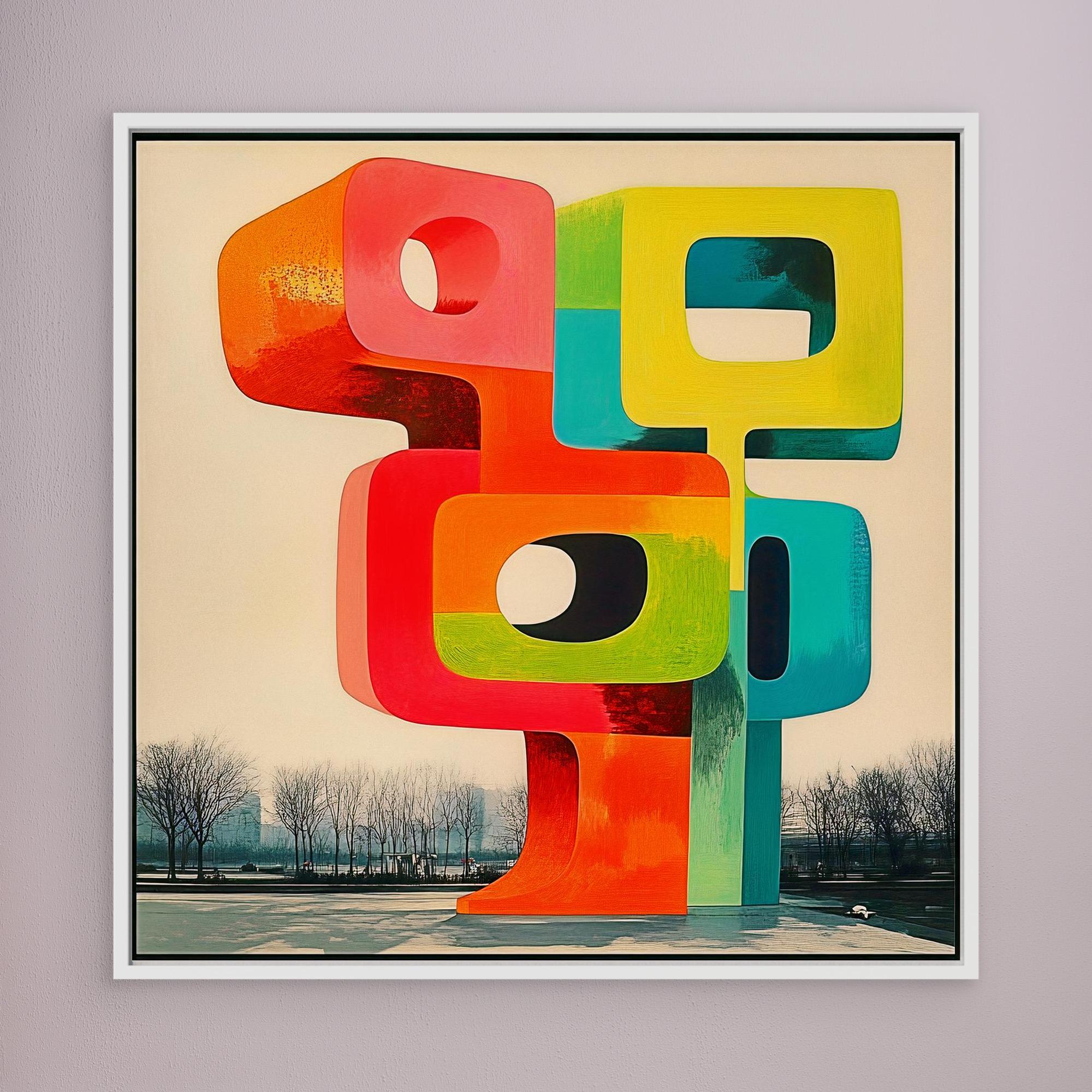 Canvas Print : Abstract Geometric Sculpture Canvas Art - Vibrant Modern Design modern abstract canvas wall art by Rossetti Art – luxury interior design artwork for living room, bedroom, office – Abstract Modern Design Canvas Bold Vibrant Wall Art Colorful Statement Piece Decor