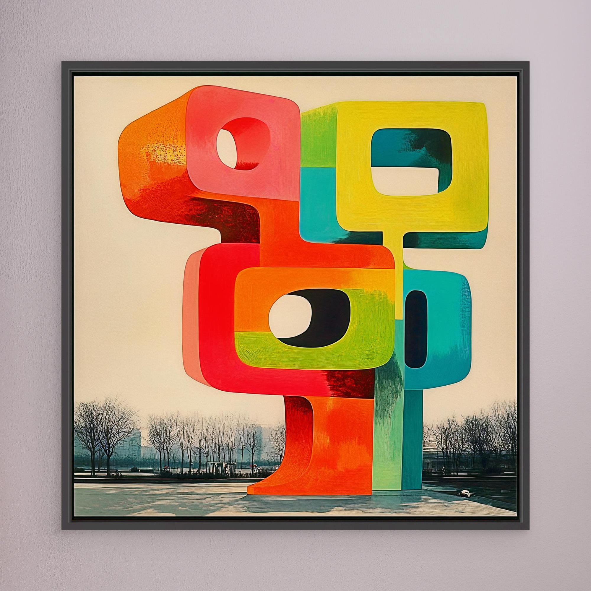 Canvas Print : Abstract Geometric Sculpture Canvas Art - Vibrant Modern Design modern abstract canvas wall art by Rossetti Art – luxury interior design artwork for living room, bedroom, office – Abstract Modern Design Canvas Bold Vibrant Wall Art Colorful Statement Piece Decor