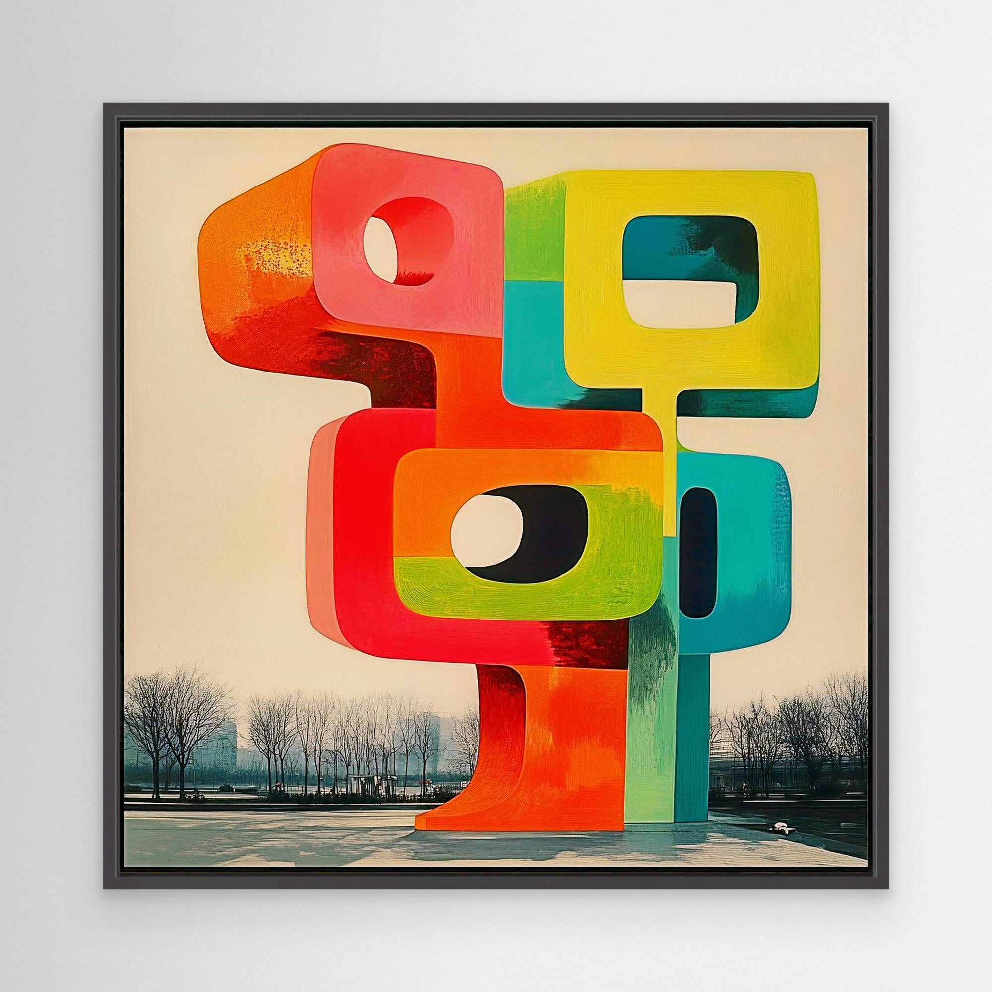 Canvas Print : Abstract Geometric Sculpture Canvas Art - Vibrant Modern Design modern abstract canvas wall art by Rossetti Art – luxury interior design artwork for living room, bedroom, office – Abstract Modern Design Canvas Bold Vibrant Wall Art Colorful Statement Piece Decor