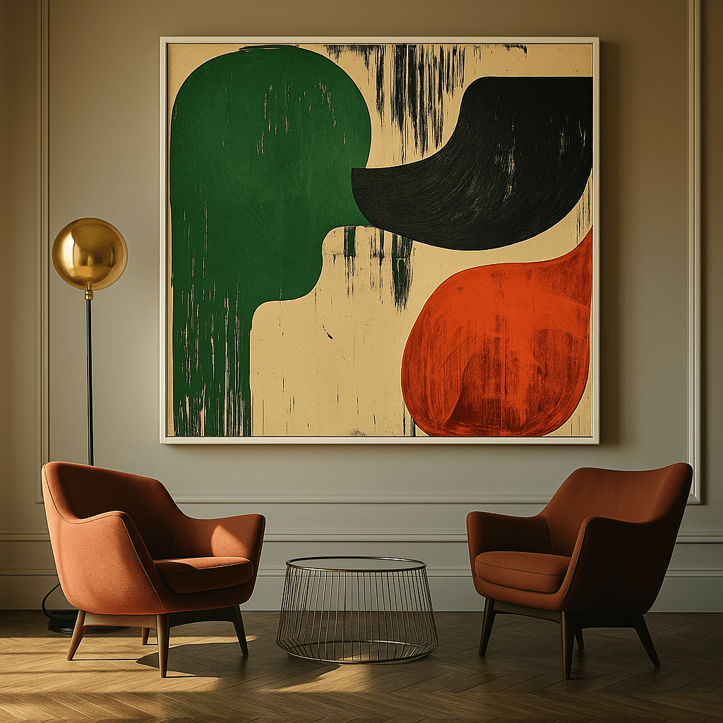 Canvas Print : Abstract Harmony – Green, Black, and Red Canvas Art modern abstract canvas wall art by Rossetti Art – luxury interior design artwork for living room, bedroom, office – Abstract artwork Abstract Harmony contemporary wall painting