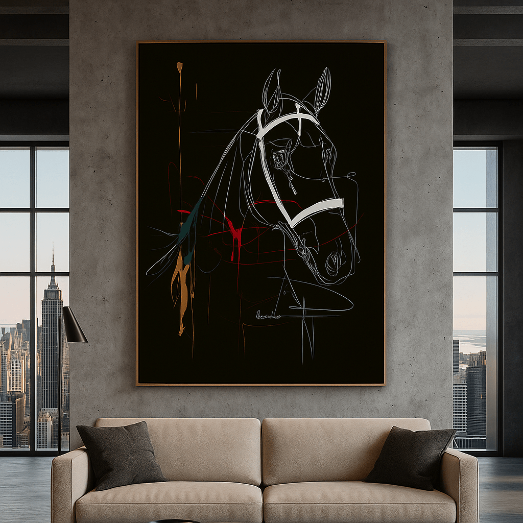Canvas Print : Abstract Horse Canvas – Minimal Equestrian Line Art Print - Chiara Rossetti