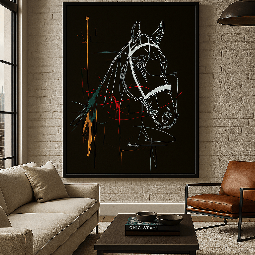 Canvas Print : Abstract Horse Canvas – Minimal Equestrian Line Art Print - Chiara Rossetti