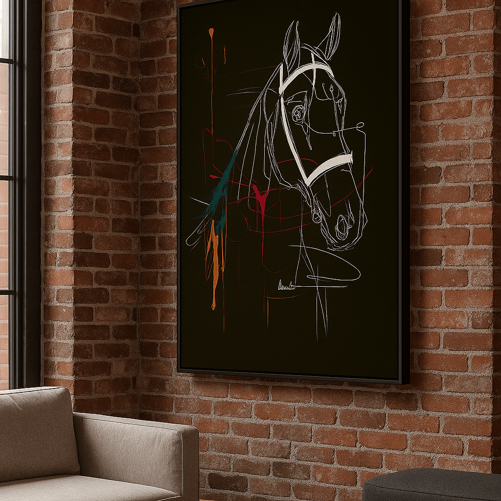 Canvas Print : Abstract Horse Canvas – Minimal Equestrian Line Art Print - Chiara Rossetti