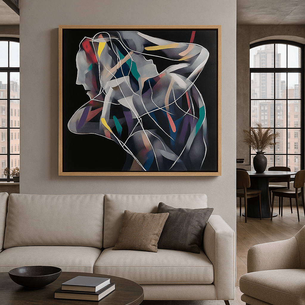 Canvas Print: Abstract Human Form on Black - Modern Colorful Wall Art modern abstract canvas wall art by Rossetti Art – luxury interior design artwork for living room, bedroom, office – Bold and Dynamic Artistic Home Accent Colorful Statement Wall Art Contemporary Grid Art