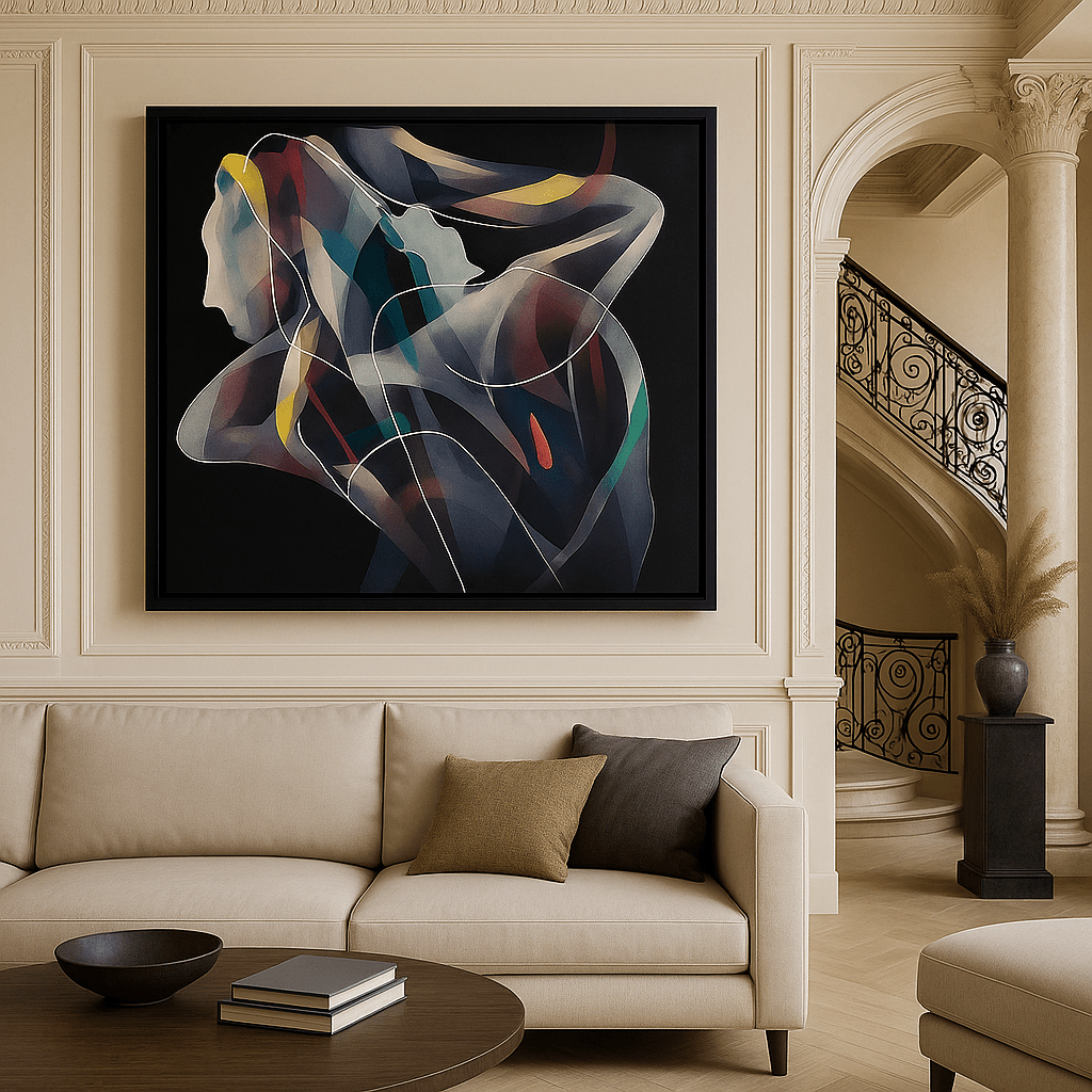 Canvas Print: Abstract Human Form on Black - Modern Colorful Wall Art modern abstract canvas wall art by Rossetti Art – luxury interior design artwork for living room, bedroom, office – Bold and Dynamic Artistic Home Accent Colorful Statement Wall Art Contemporary Grid Art