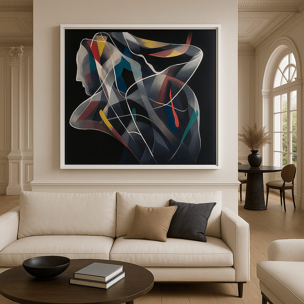 Canvas Print: Abstract Human Form on Black - Modern Colorful Wall Art modern abstract canvas wall art by Rossetti Art – luxury interior design artwork for living room, bedroom, office – Bold and Dynamic Artistic Home Accent Colorful Statement Wall Art Contemporary Grid Art