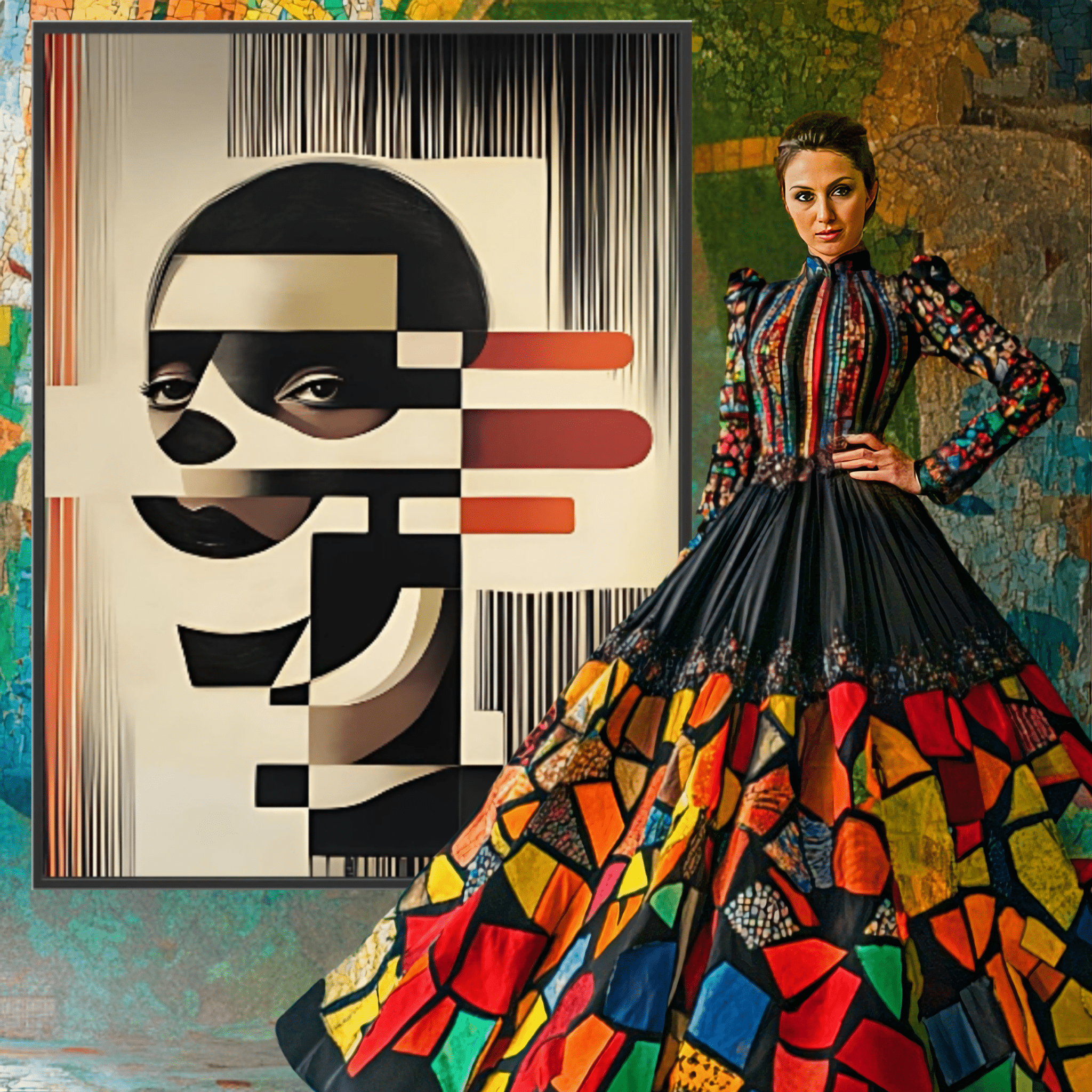 Canvas Print: "Abstract Identity" - Modern Cubist Portrait Wall Art modern abstract canvas wall art by Rossetti Art – luxury interior design artwork for living room, bedroom, office – Abstract Canvas Print canvas print for walls Contemporary canvas print