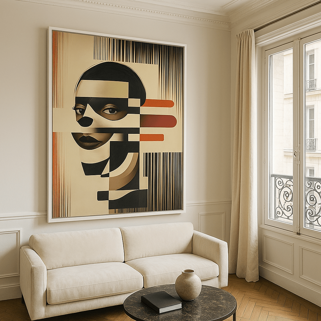 Canvas Print: "Abstract Identity" - Modern Cubist Portrait Wall Art modern abstract canvas wall art by Rossetti Art – luxury interior design artwork for living room, bedroom, office – Abstract Canvas Print canvas print for walls Contemporary canvas print