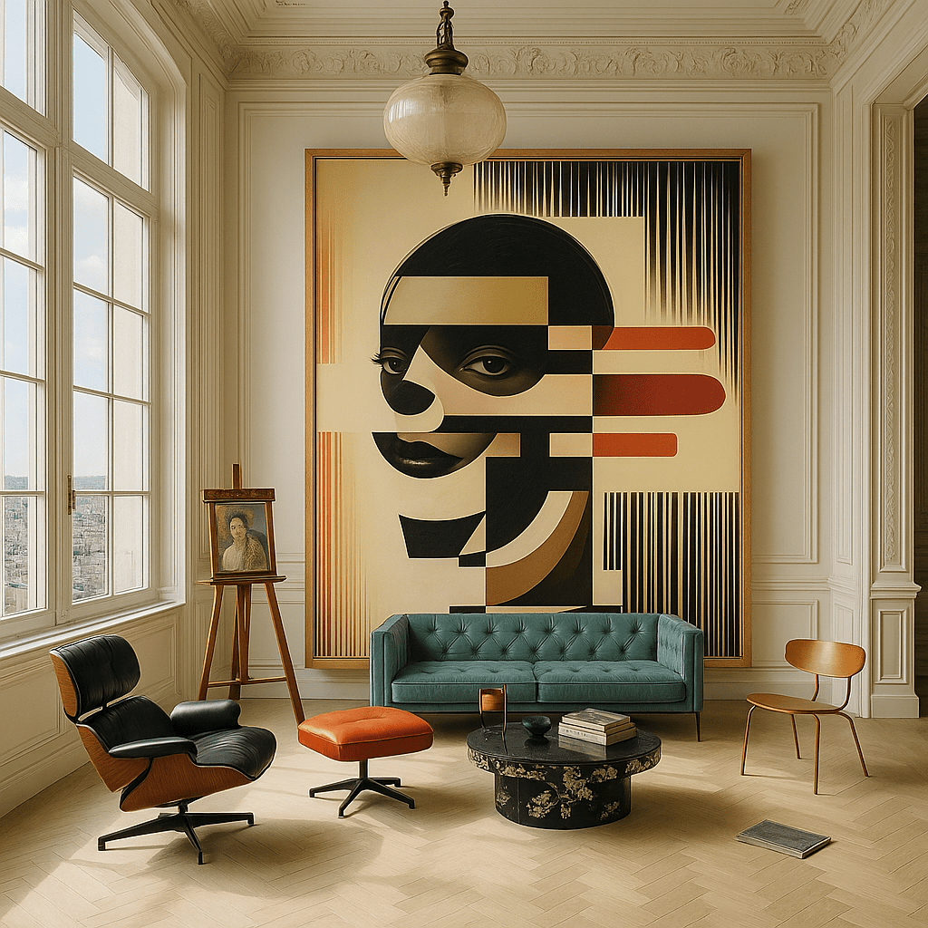 Canvas Print: "Abstract Identity" - Modern Cubist Portrait Wall Art modern abstract canvas wall art by Rossetti Art – luxury interior design artwork for living room, bedroom, office – Abstract Canvas Print canvas print for walls Contemporary canvas print