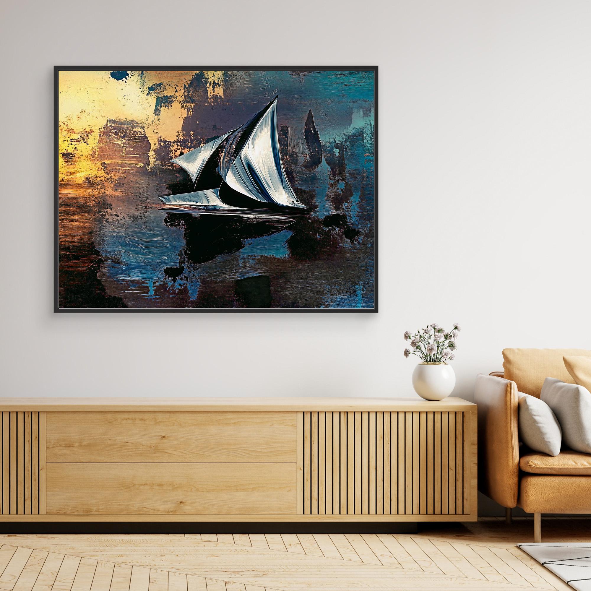Canvas Print : Abstract Sailboat Canvas Art - HD PRINT - WITH SIGN modern abstract canvas wall art by Rossetti Art – luxury interior design artwork for living room, bedroom, office – Canvas