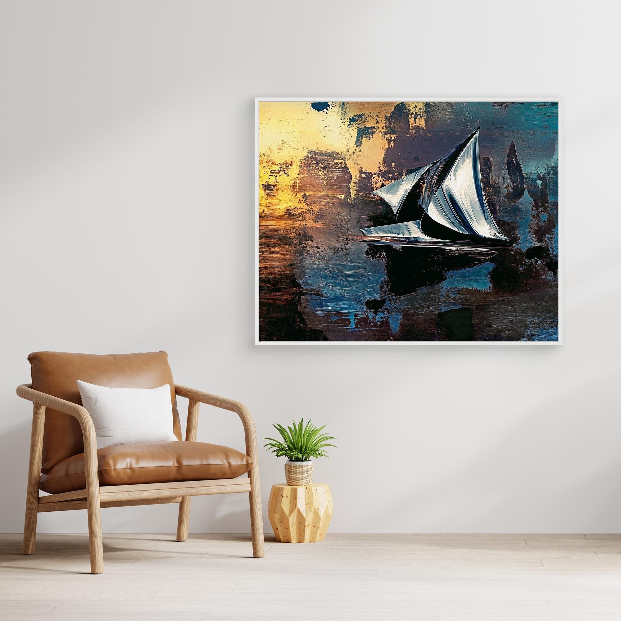 Canvas Print : Abstract Sailboat Canvas Art - HD PRINT - WITH SIGN modern abstract canvas wall art by Rossetti Art – luxury interior design artwork for living room, bedroom, office – Canvas