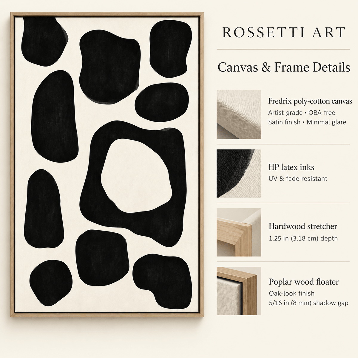 Abstract Shapes Wall Art Canvas Print — Ink Pebbles modern abstract canvas wall art by Rossetti Art – luxury interior design artwork for living room, bedroom, office – abstract abstract shapes wall art black&white