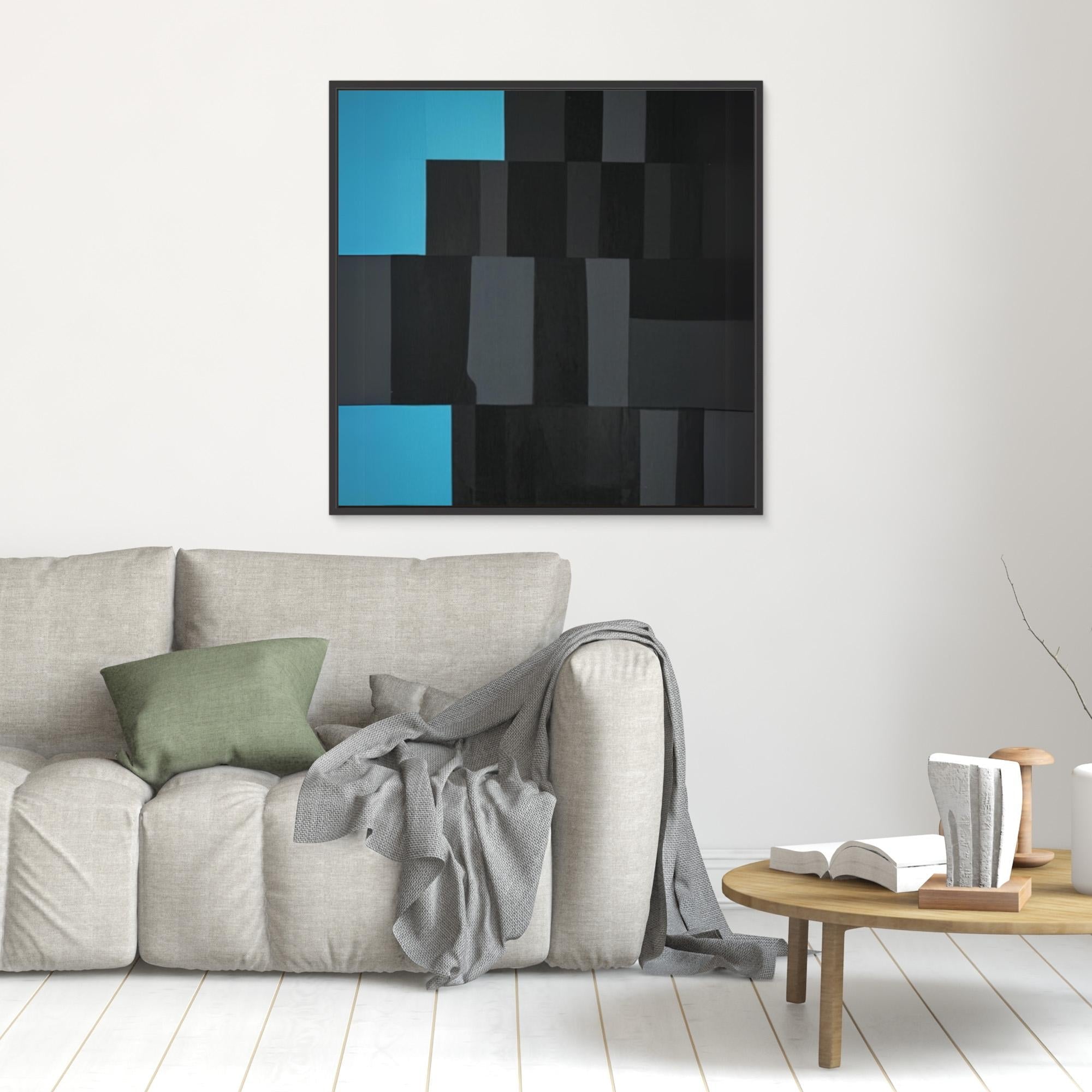 Canvas Print: "Abstract Symphony in Black and Blue" modern abstract canvas wall art by Rossetti Art – luxury interior design artwork for living room, bedroom, office – Black and Blue Canvas