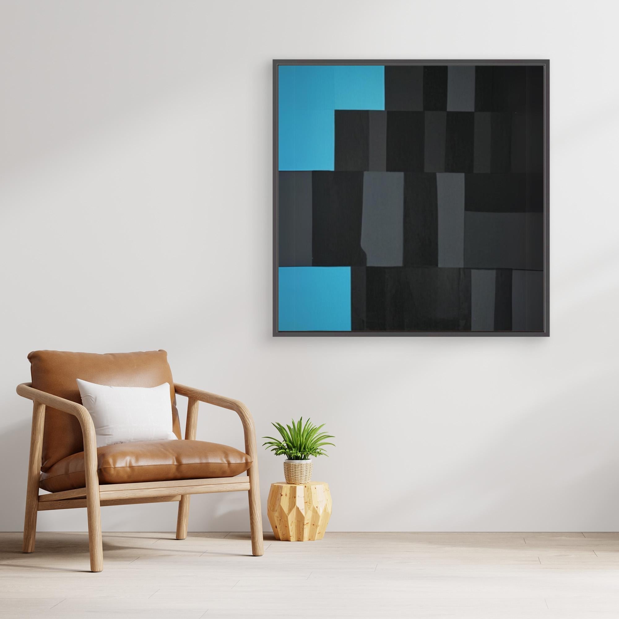 Canvas Print: "Abstract Symphony in Black and Blue" modern abstract canvas wall art by Rossetti Art – luxury interior design artwork for living room, bedroom, office – Black and Blue Canvas