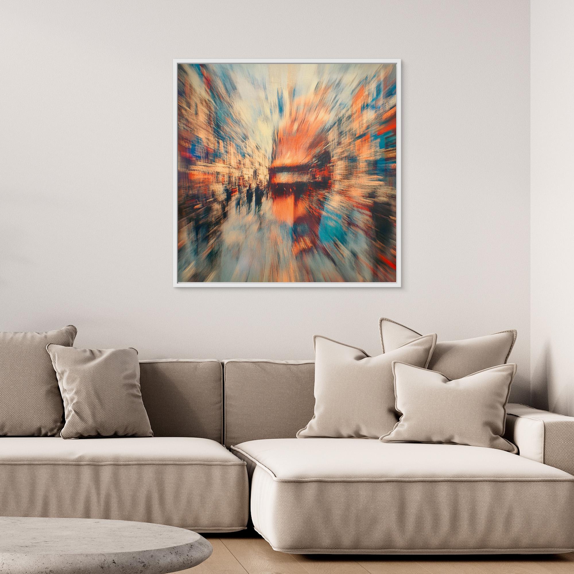 Canvas Print : Abstract Urban Motion Canvas Art - Vibrant Cityscape Blur modern abstract canvas wall art by Rossetti Art – luxury interior design artwork for living room, bedroom, office – Abstract Cityscape Wall Decor Abstract Urban Motion Canvas Art Contemporary Urban Artwork