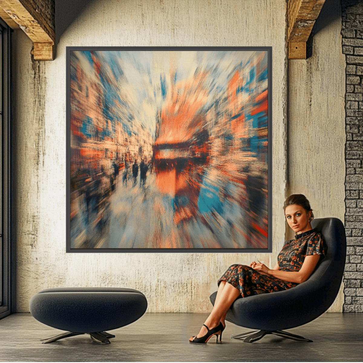 Canvas Print : Abstract Urban Motion Canvas Art - Vibrant Cityscape Blur modern abstract canvas wall art by Rossetti Art – luxury interior design artwork for living room, bedroom, office – Abstract Cityscape Wall Decor Abstract Urban Motion Canvas Art Contemporary Urban Artwork